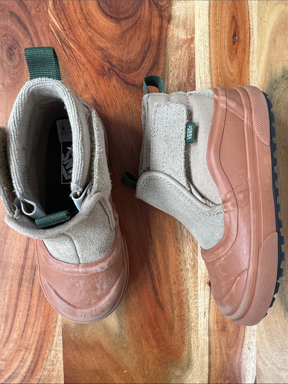 Vans Kids Tan Suede & Brown Rubber Rain Boots size 10 only Worn 4 times